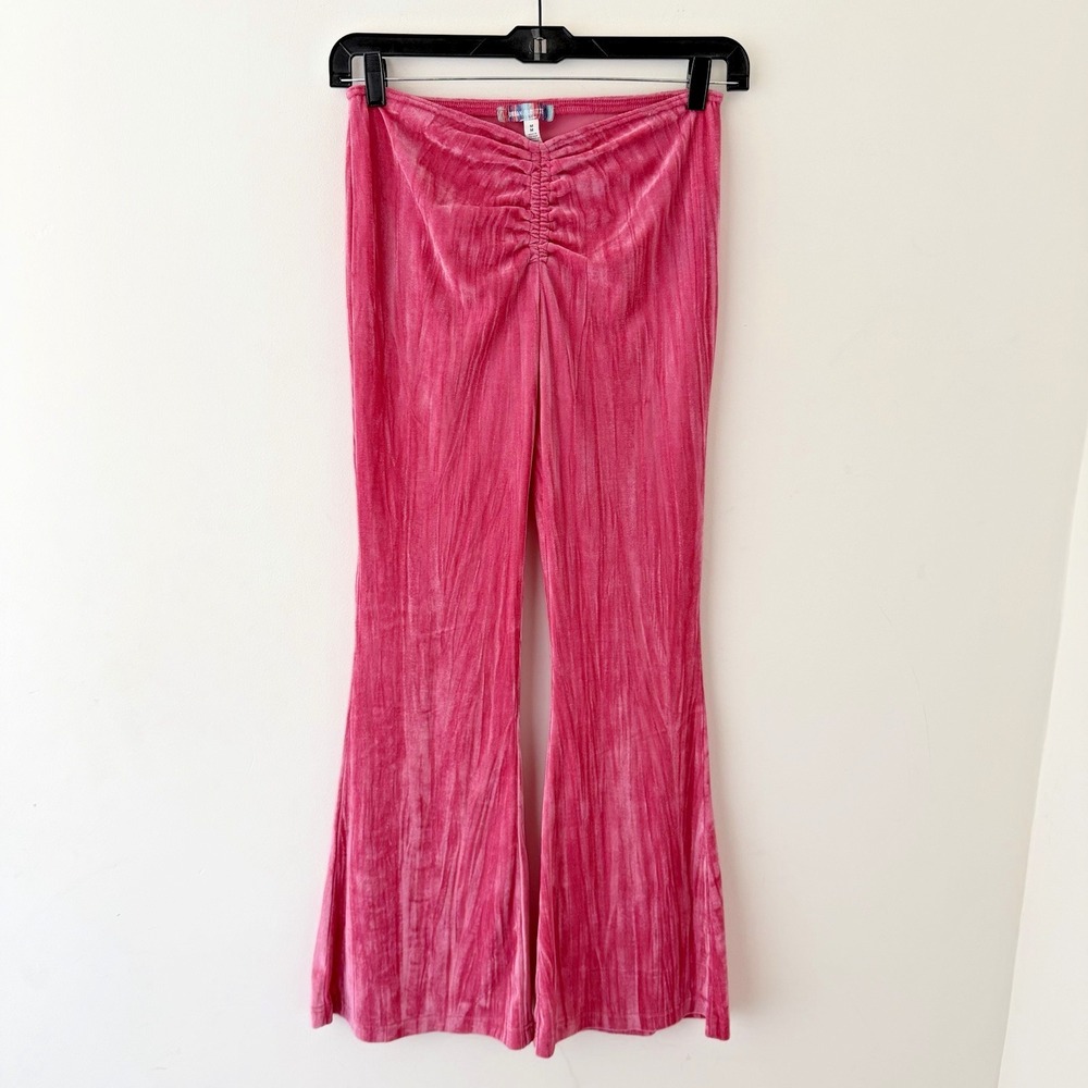 Urban Outfitters Pink Velvet Flare Pants Womens M‎ Y2K Festival Boho Lounge